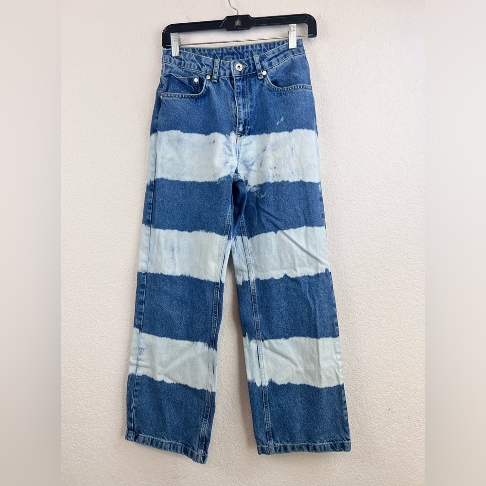Ragged High Rise Priest Bleach Striped Straight Leg Dad Jean Size 24